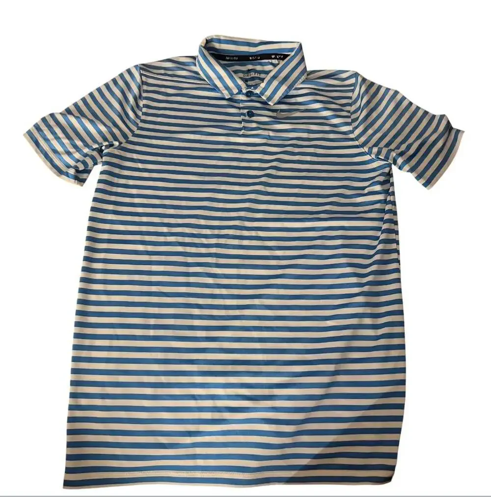 Youth XL Nike Dri-FIT Victory Striped Golf Polo Shirt Blue and White Stripe